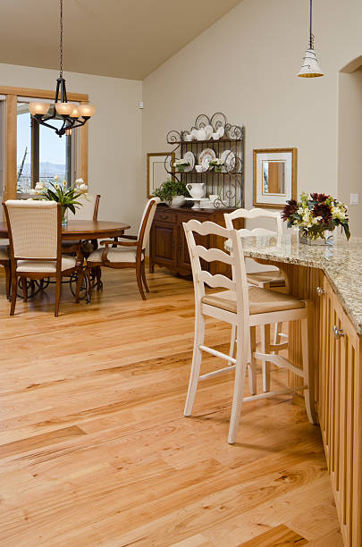 istock Modern dining room with hardwood floors 184116511
