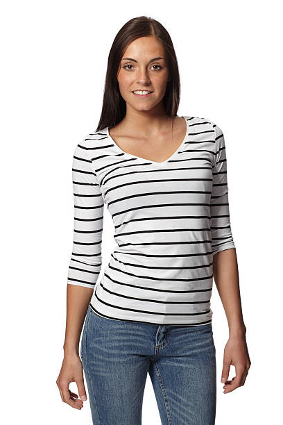 istock Young Woman Posing in a Striped Shirt - Isolated 184117657