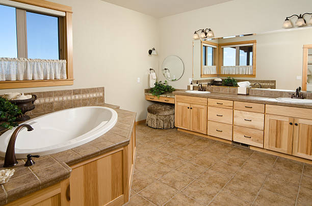 istock Modern bathroom with sunken bathtub 184118001