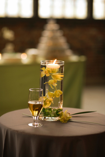 Glass with beer and Party vase at the early evening event.