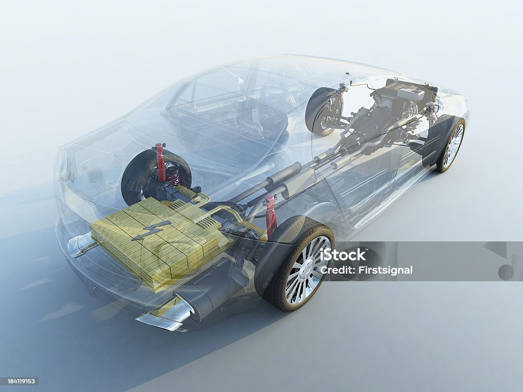 Transparent car X-Ray car. computer generated image.. Battery Stock Photo