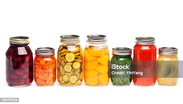 Canning Jars Of Canned Pickled Vegetable Food Preserved For Storage Stock Photo - Download Image Now