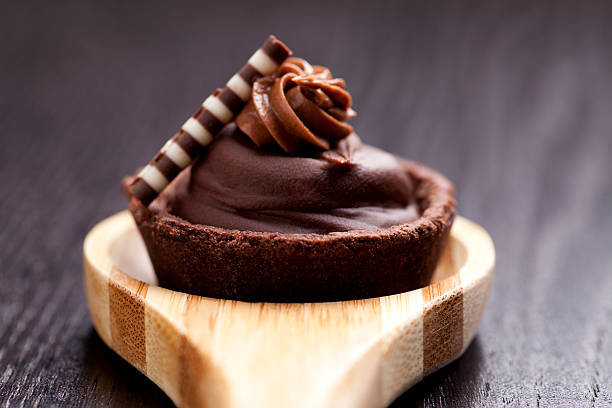 istock Chocolate torte served on a wooden dish 184119546