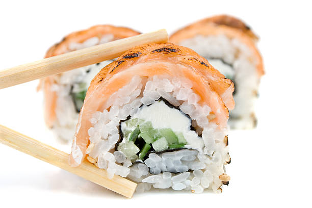 Traditional japanese sushi isolated on white stock photo