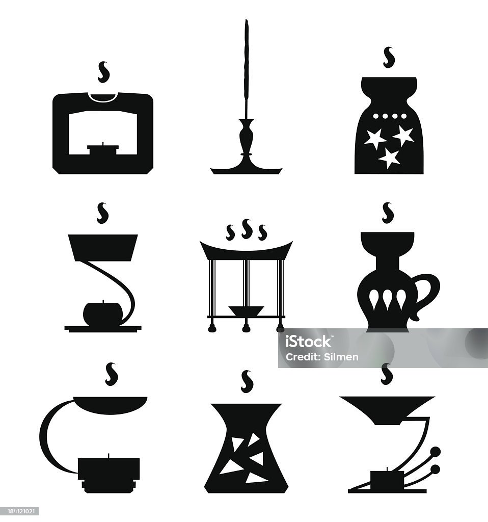 Ensemble d'icônes de lampes à l'aromathérapie au SPA.  Aromalamps - clipart vectoriel de Aromathérapie libre de droits