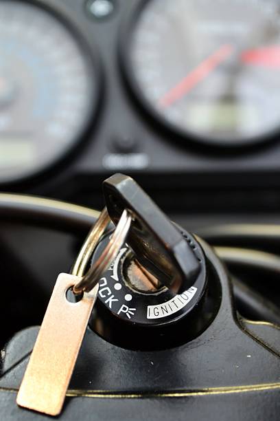 Ignition Key to Motorcycle with Speedometor Full Frame Background.