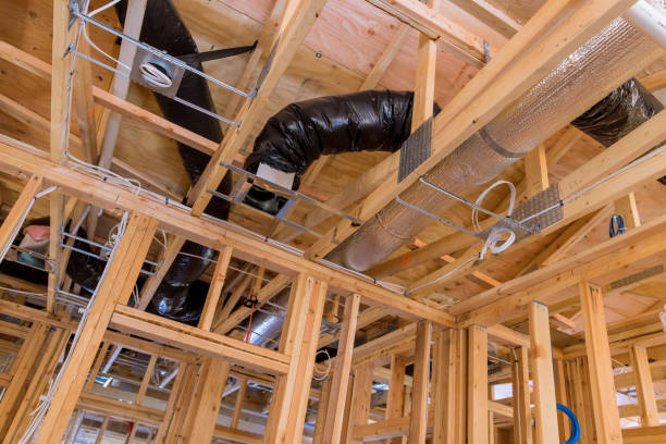 istock New construction home wooden framing with beams attached to a framework 1841214816