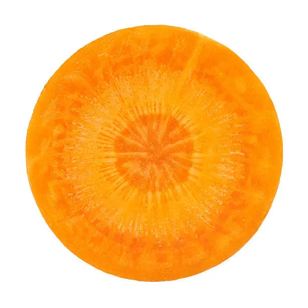 Carrot circle portion on white background. Clipping path included.Some vegetables from