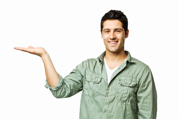 istock Handsome Man Presenting to the Side - Isolated 184122571
