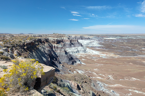 Cliffs and detritus rockfall in the Petrified Forest National Park in Arizona United States