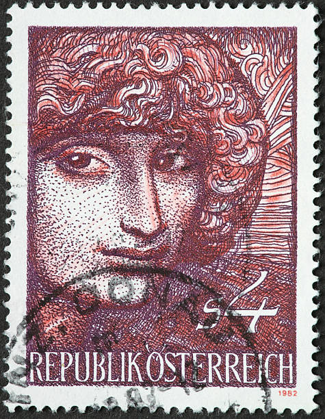istock curly haired woman on an old Austrian postage stamp 184123275