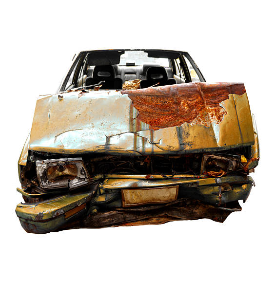 istock Old car in an accident isolated on a white background 184123484