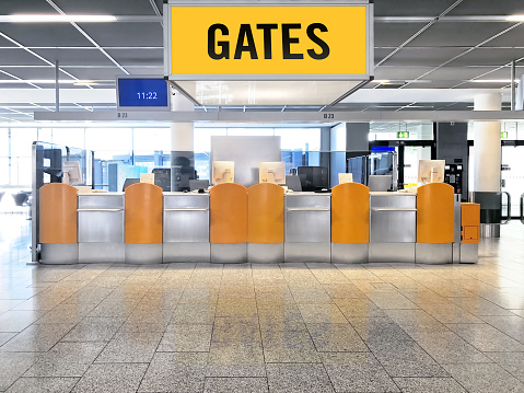 Gate check in airport kiosk in Frankfurt international airport