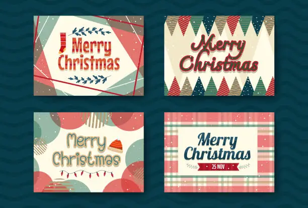 Vector illustration of Merry christmas card with pattern border and typogharphy decoratoin.