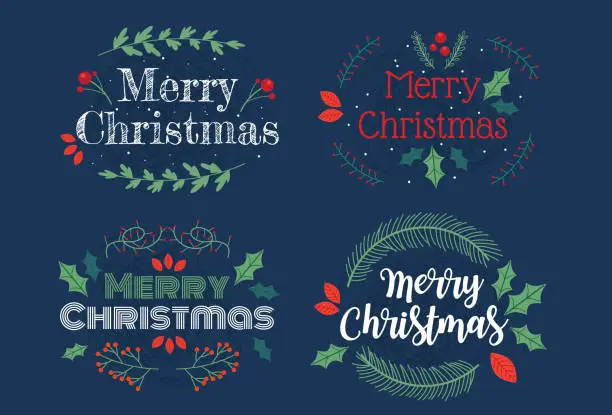 Vector illustration of Christmas wreath for decorating during the Christmas festival with Merry Christmas words