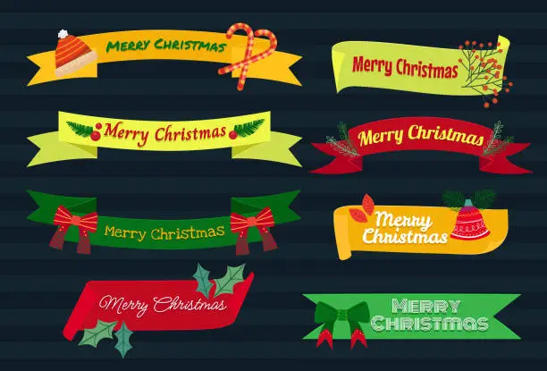 Vector illustration of Various Ribbons style Design Elements for christmas event with merry christmas wording