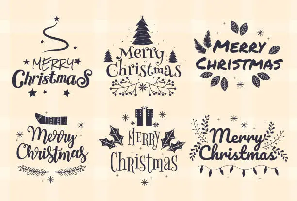 Vector illustration of Various black and white Ribbons style Design Elements for christmas event with merry christmas wording