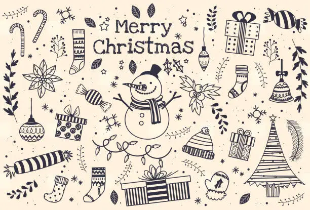 Vector illustration of Line art graphic elements for creating Christmas media for event decoration and artworks