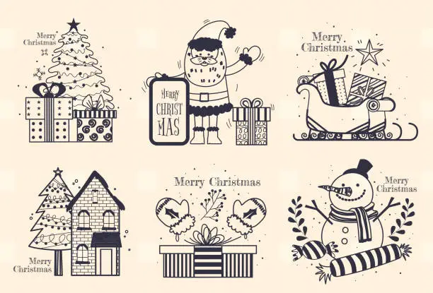 Vector illustration of Line art graphic elements for creating Christmas media for event decoration and artworks