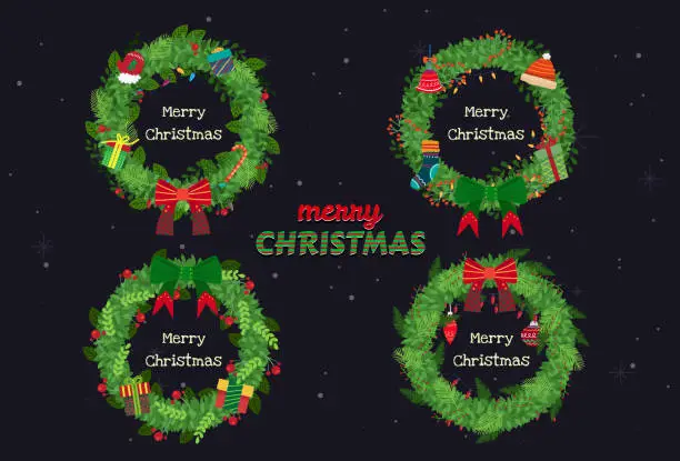 Vector illustration of Christmas wreath for decorating during the Christmas festival with Merry Christmas words