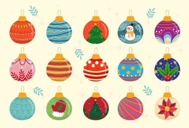 Vector illustration of Christmas balls vector set design. Various christmas ball with patter design print