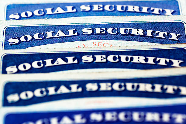 istock Selective focus on row of social security cards 184127463