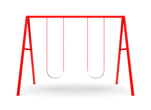Red swing set isolated on white.