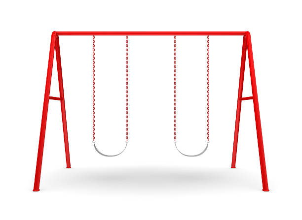Swing Set on white Red swing set isolated on white. swing play equipment stock pictures, royalty-free photos & images