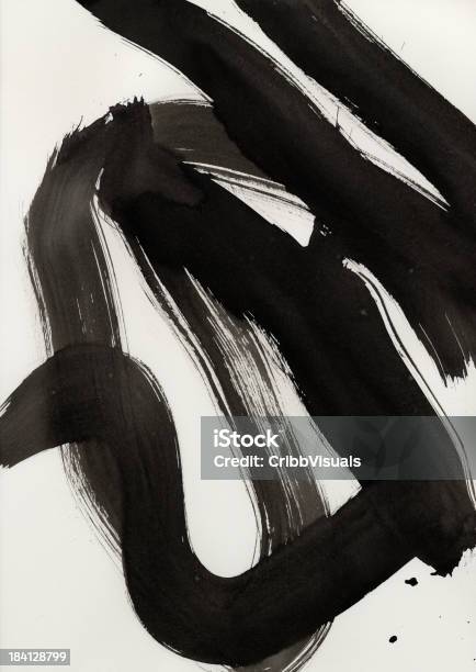 Abstract Black Ink Brush Stroke Image On A White Background Stock Photo - Download Image Now