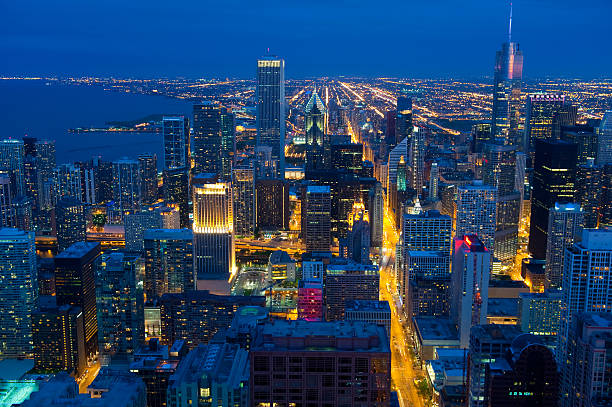 istock Chicago areal view taken at twilight 184130638