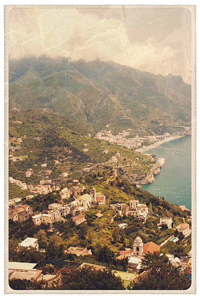 View from Villa Rufolo - Vintage Postcard stock photo