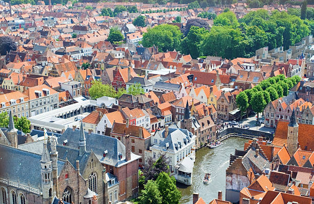 istock Top view red roofs of Bruges. 184133981