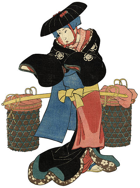 伝統的な版画プリントの女性の段 - 歌舞伎点のイラスト素材／クリップアート素材／マンガ素材／アイコン素材