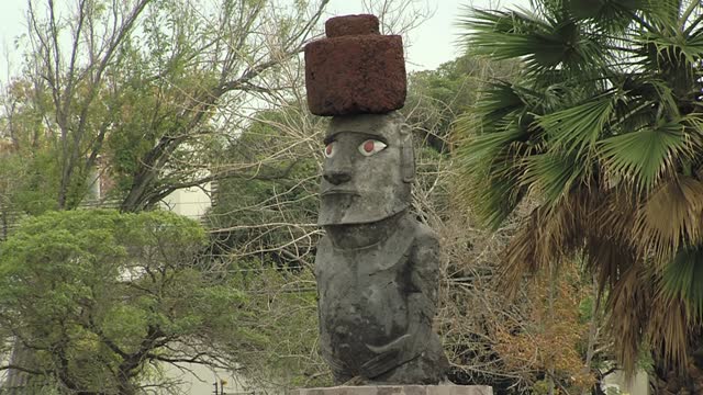 A Moai Sculpture in Santiago de Chile, Chile.
