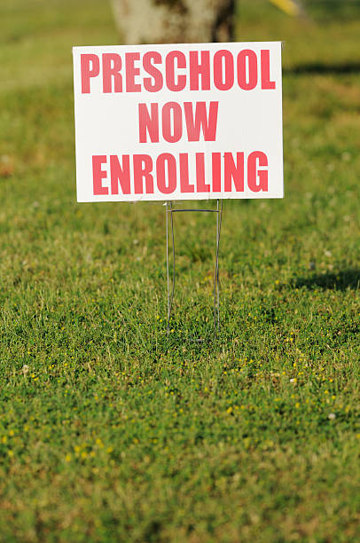 istock Preschool now enrolling sign 184135527