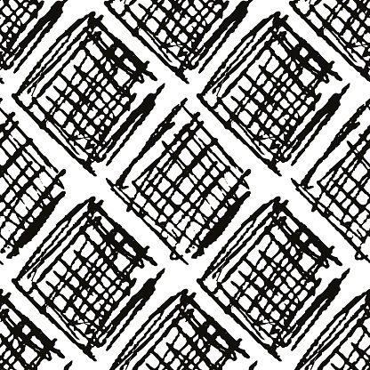 Seamless monochrome repeating pattern of abstract elements