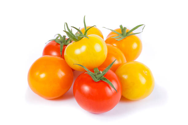 Orange, Red and Yellow Cherry Tomato Varieties stock photo