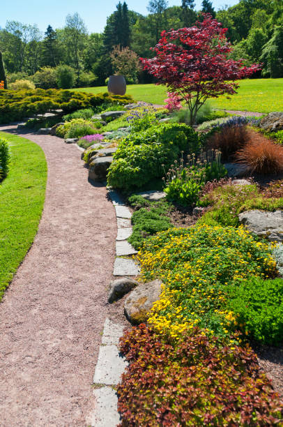 istock Flowerbeds and gravel path 184135911