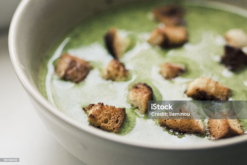 spinach soup with croutons cream spinach soup with croutons in a bowl Beauty Stock Photo