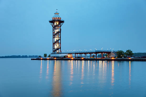 Bicentennial Tower The Bicentennial Tower is an observation tower located in Erie, Pennsylvania and features panoramic views of Lake Erie, Presque Isle State Park, lake erie stock pictures, royalty-free photos & images