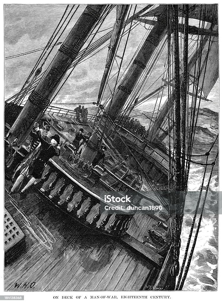 No deck de um homem-de-guerra - Ilustração de Tripulação royalty-free