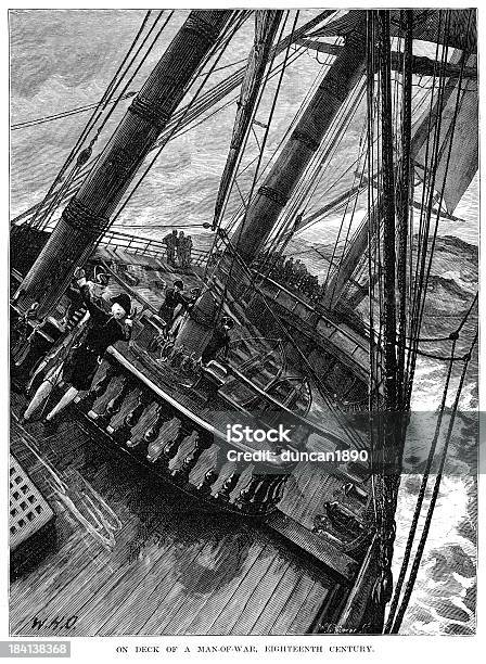 Vetores de No Deck De Um Homemdeguerra e mais imagens de Tripulação - Tripulação, Estilo do século XVIII, Mastro - Parte de Navio