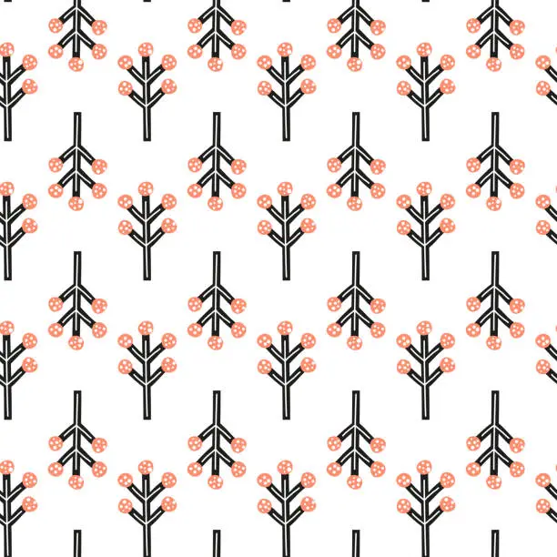 Vector illustration of Seamless pattern with doodle berries in Scandinavian folk art style.