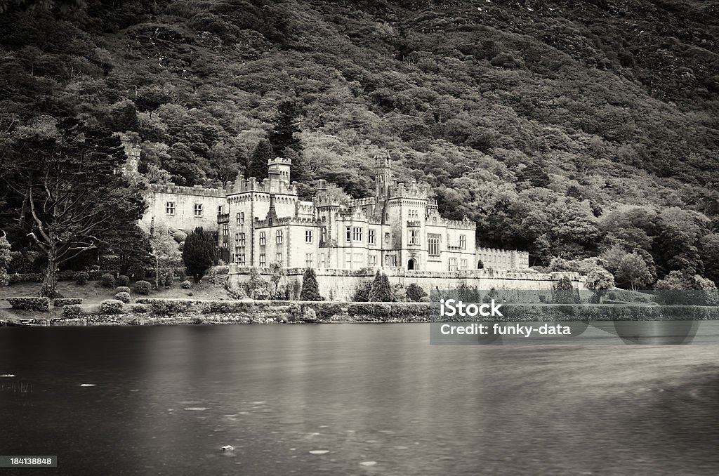 Vintage capture of Kylemore Abbey Long exposure capture of Kylemore Abbey. Vintage outlook given.See also other Ireland shots 1920-1929 Stock Photo