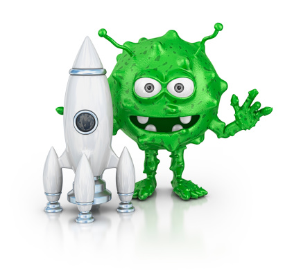 isolated green alien monster  and white spaceship.3d render.