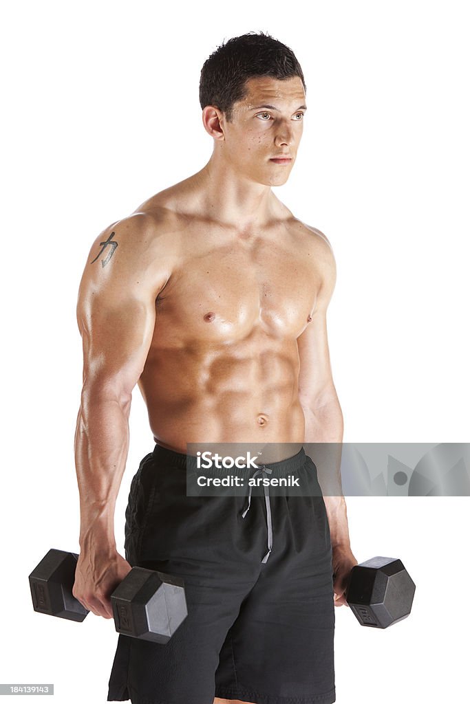 Sportlichen Mann mit Hanteln - Lizenzfrei Anaerobes Training Stock-Foto