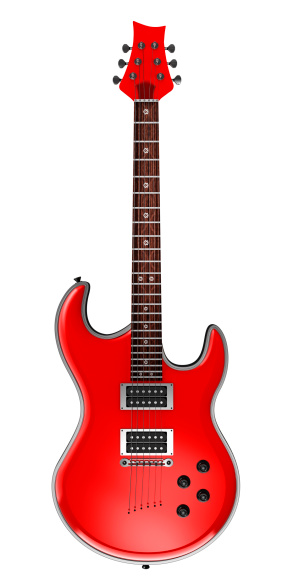 Red electric guitar isolated on pure white background with no shadows.Similar images: