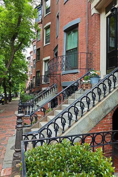 istock Boston Brownstone Homes With Ornate Wrought Iron Railings 184139727