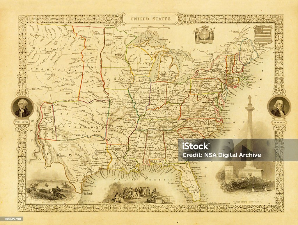 Decorativo Vintage Mapa de Estados Unidos (XXXL resolución de imagen - Ilustración de stock de EE.UU. libre de derechos