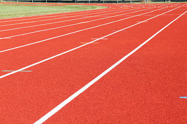 istock Red Running Track Racing Lanes 184140060